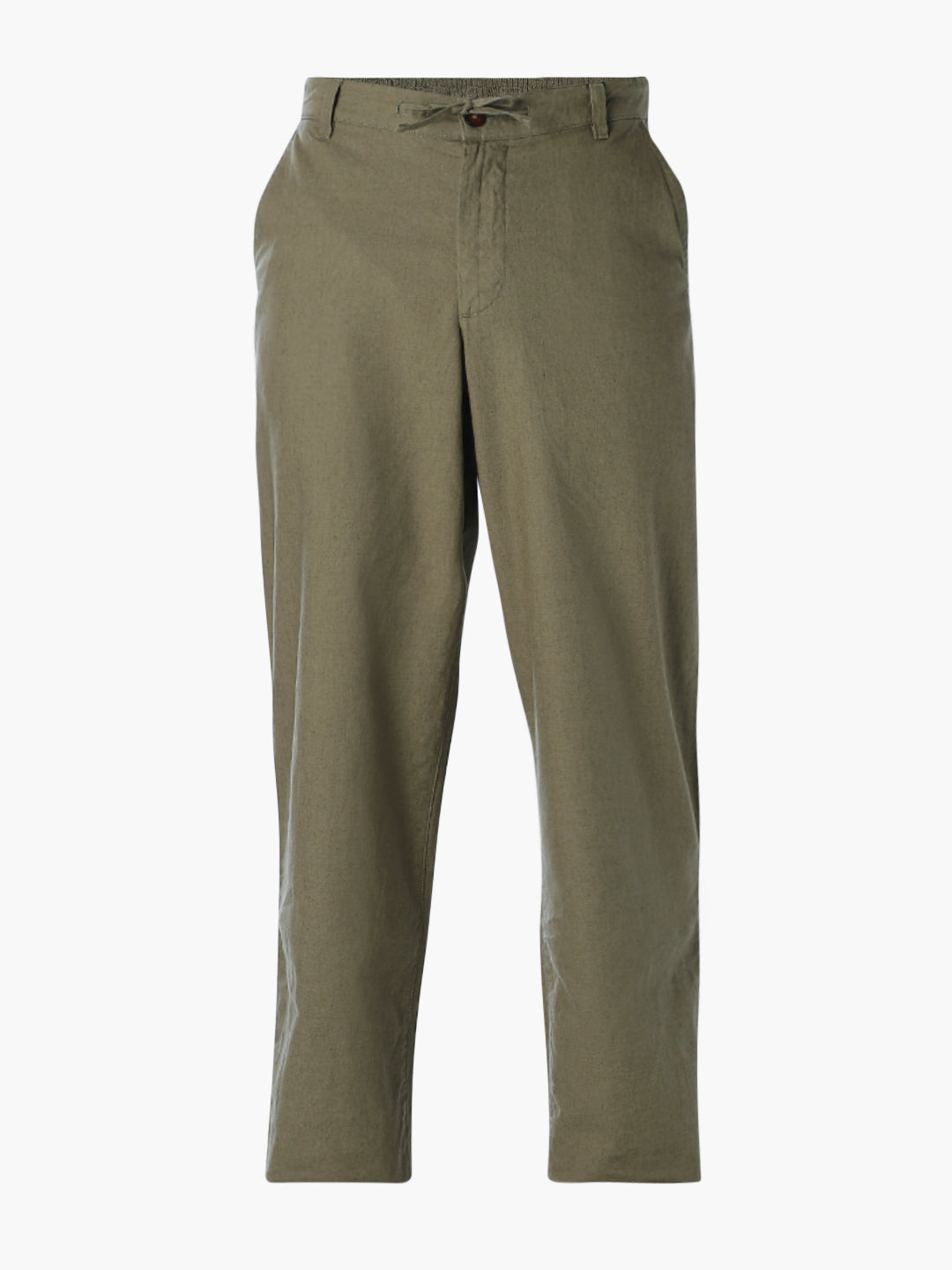 Men Olive Linen Blend Regular Fit Chinos