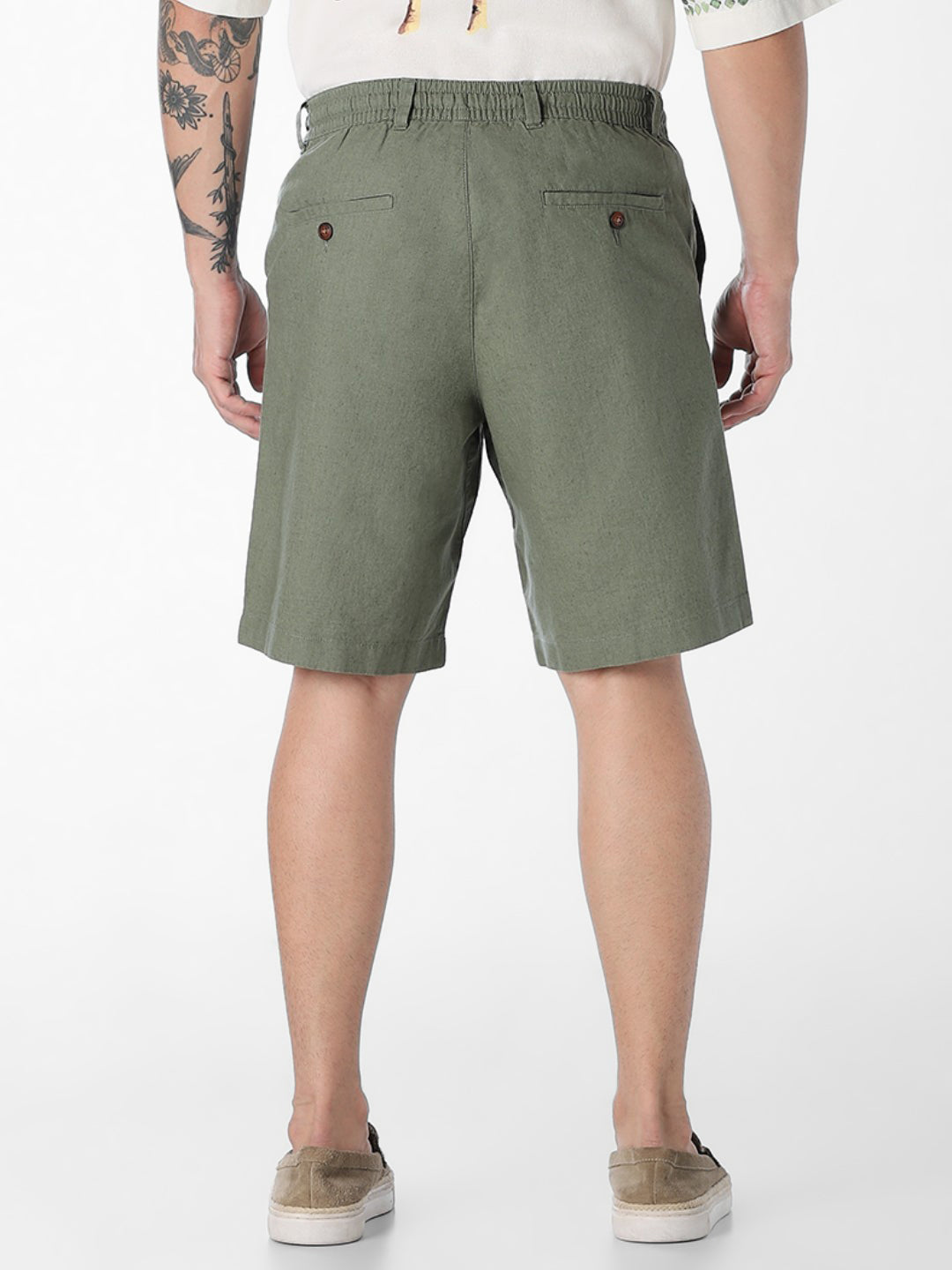 Green Linen Blend Chino Shorts