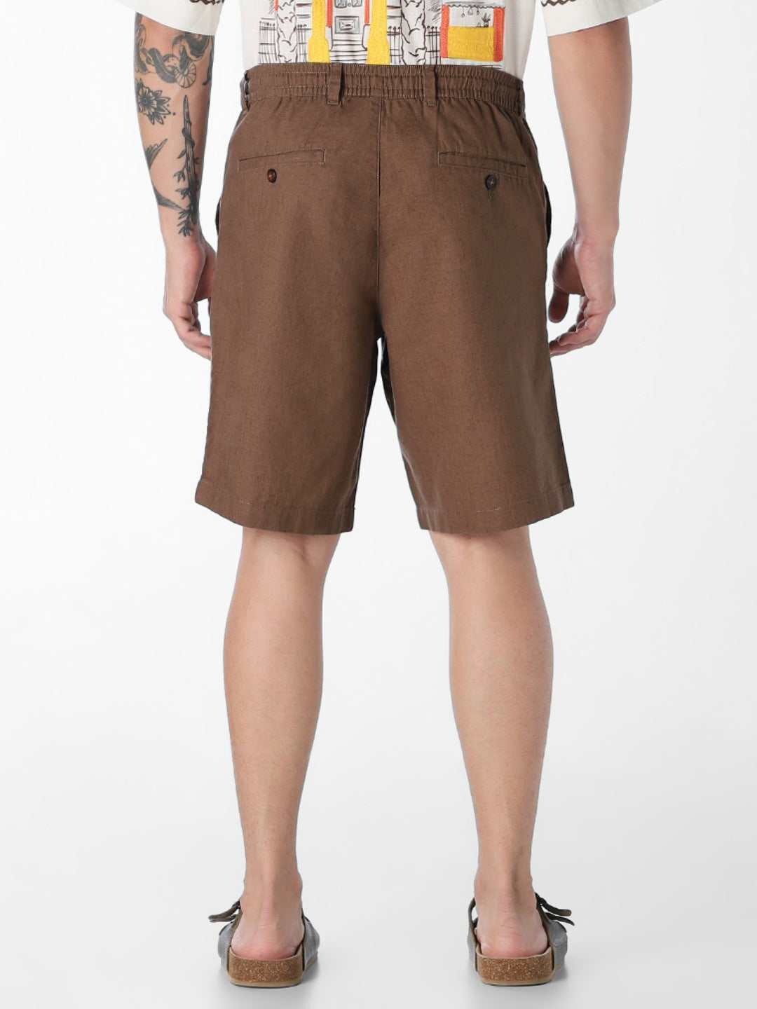 Brown Linen Blend Chino Shorts