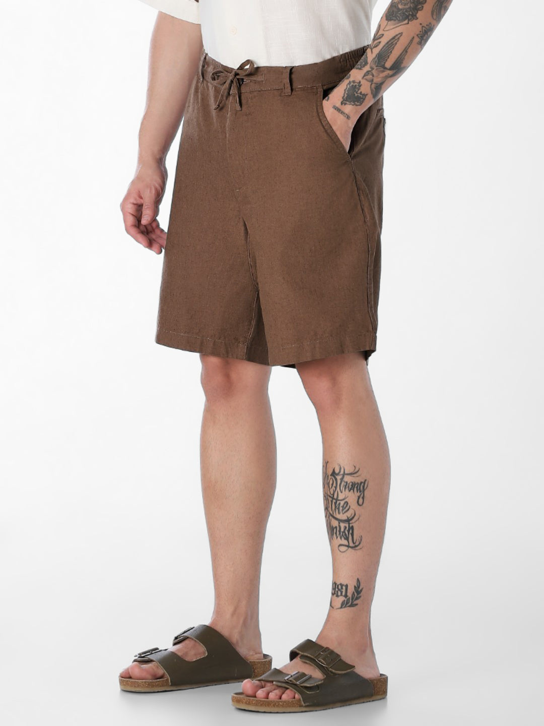 Brown Linen Blend Chino Shorts