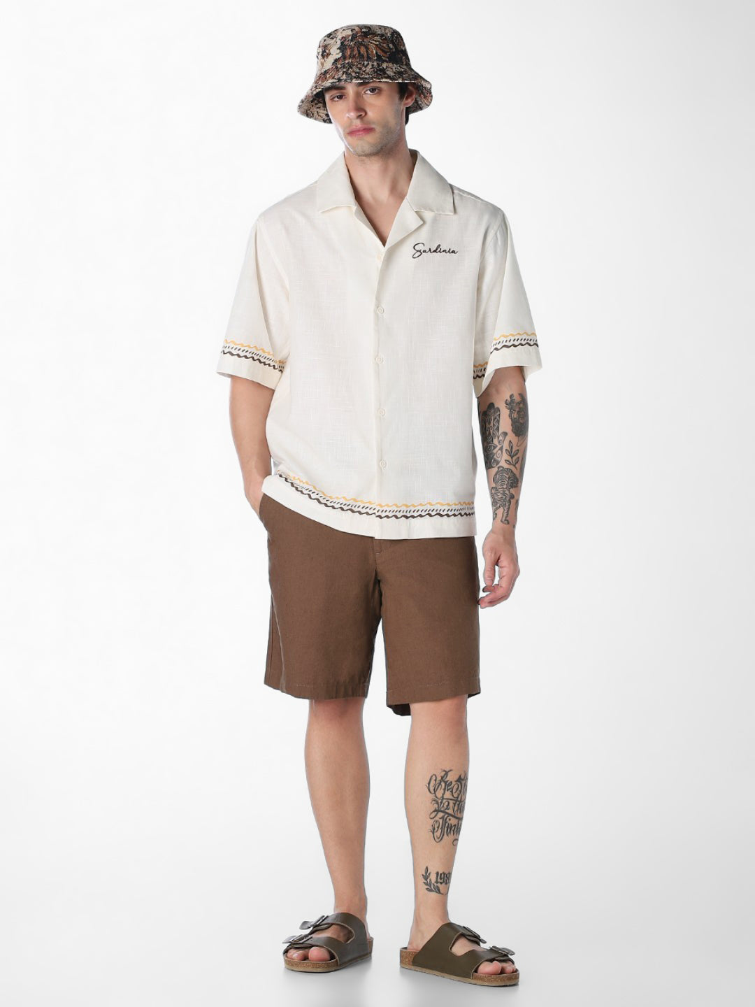 Brown Linen Blend Chino Shorts