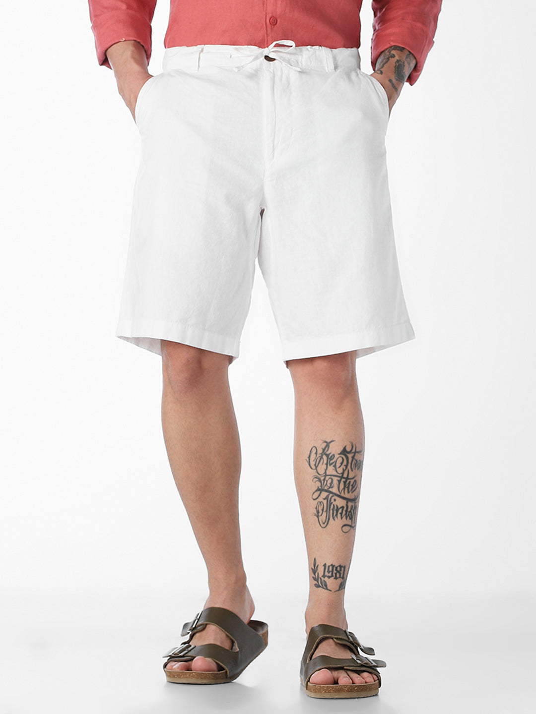 White Linen Blend Chino Shorts