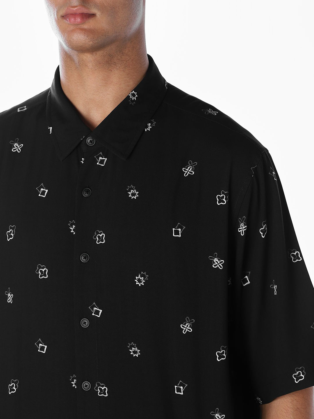 Black Printed Oversized Shirt