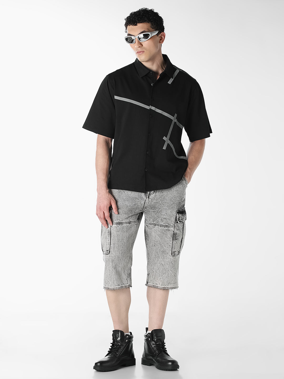 Black Printed Oversized Shirt
