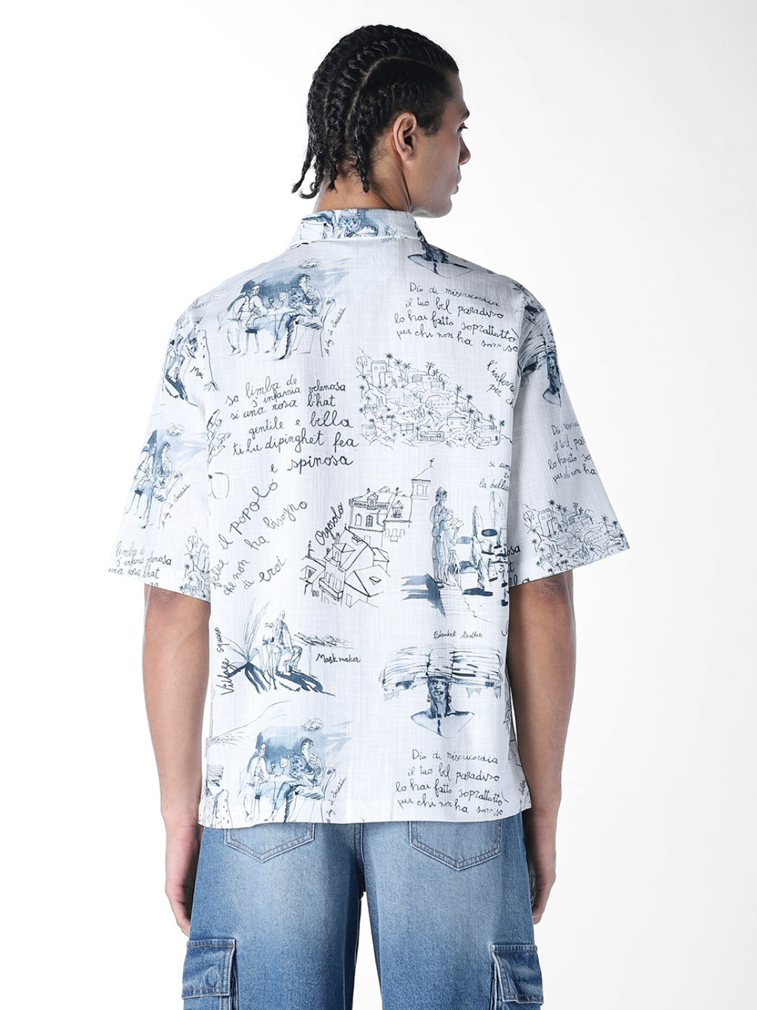 Linen Blend Printed Oversized Shirt