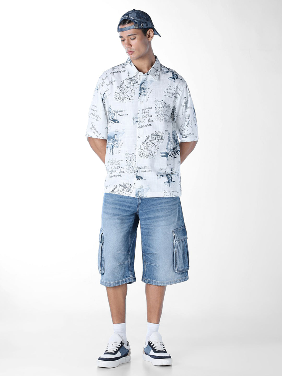 Linen Blend Printed Oversized Shirt