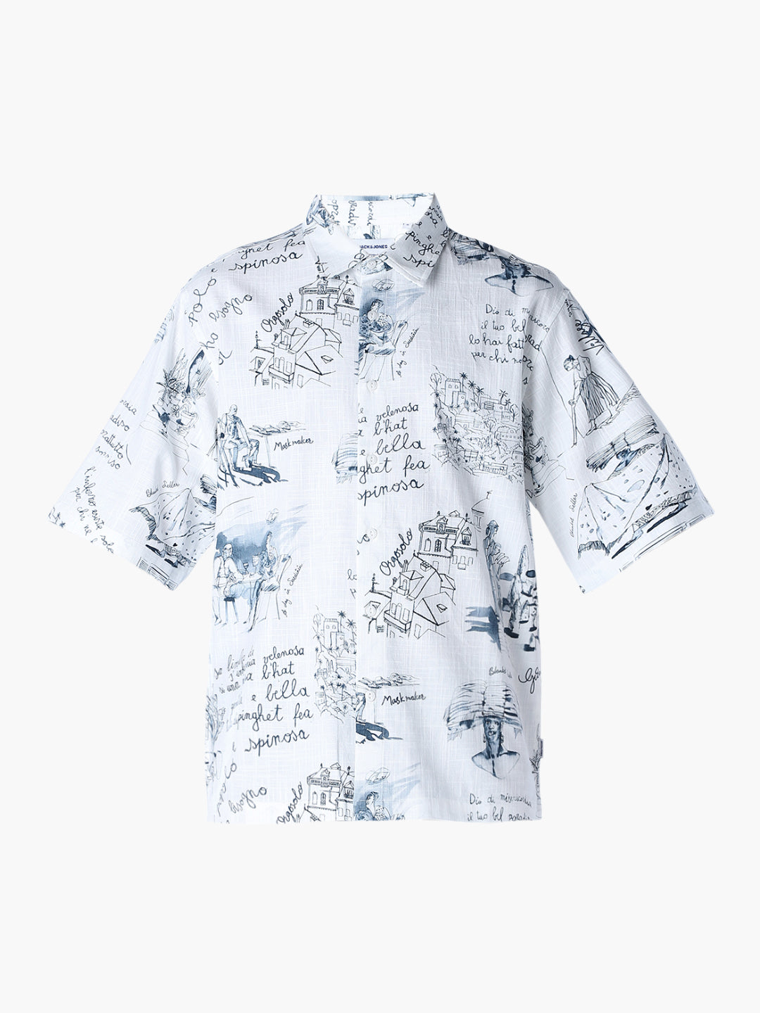 Linen Blend Printed Oversized Shirt