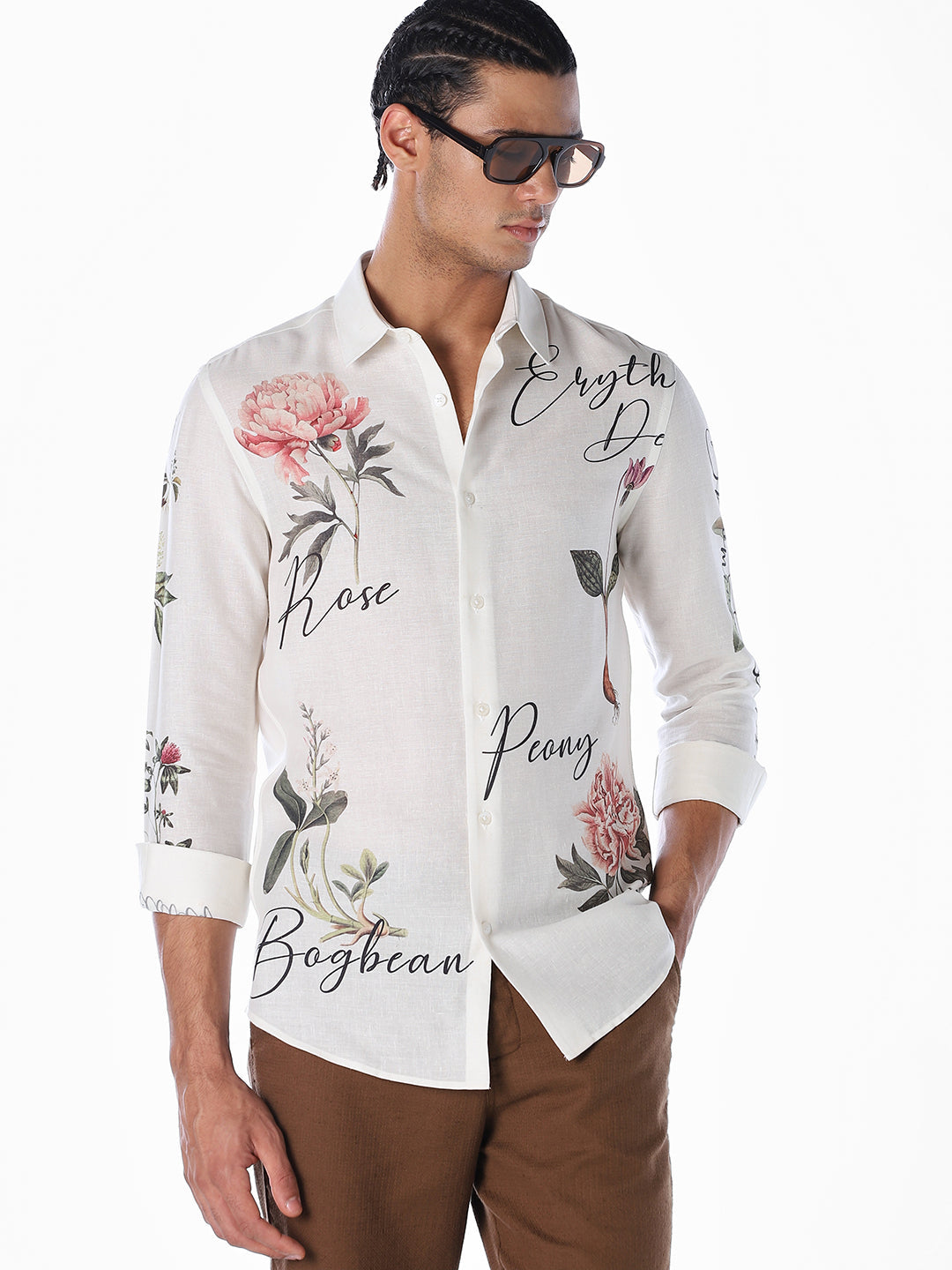 Linen Blend Floral Slim Fit Shirt