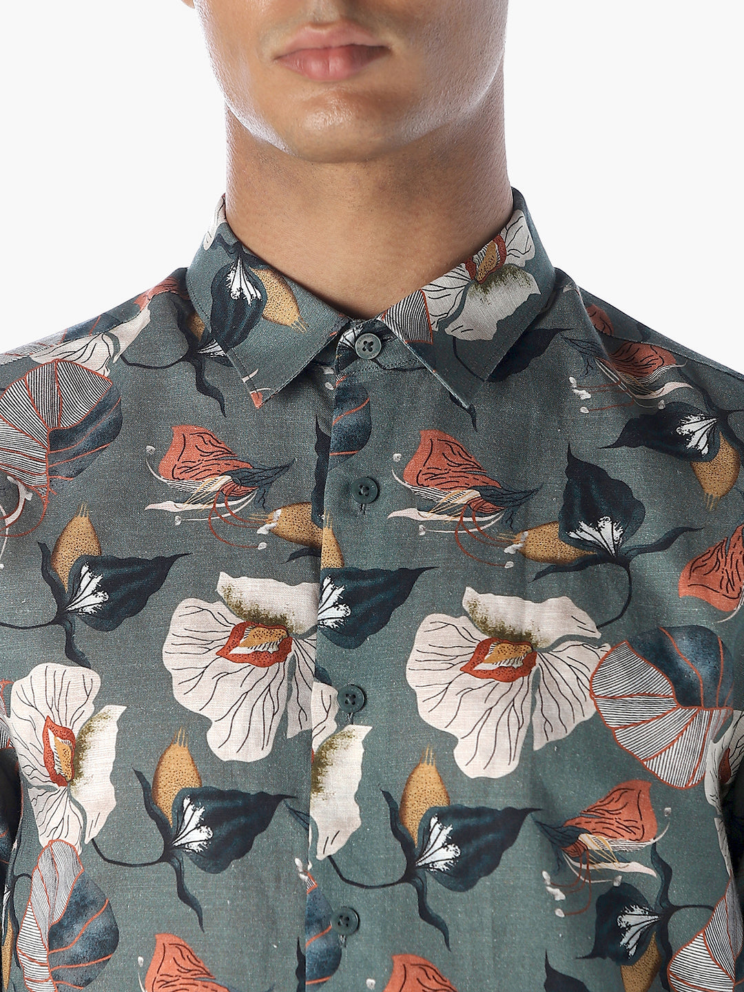 Linen Blend Printed Slim Fit Shirt