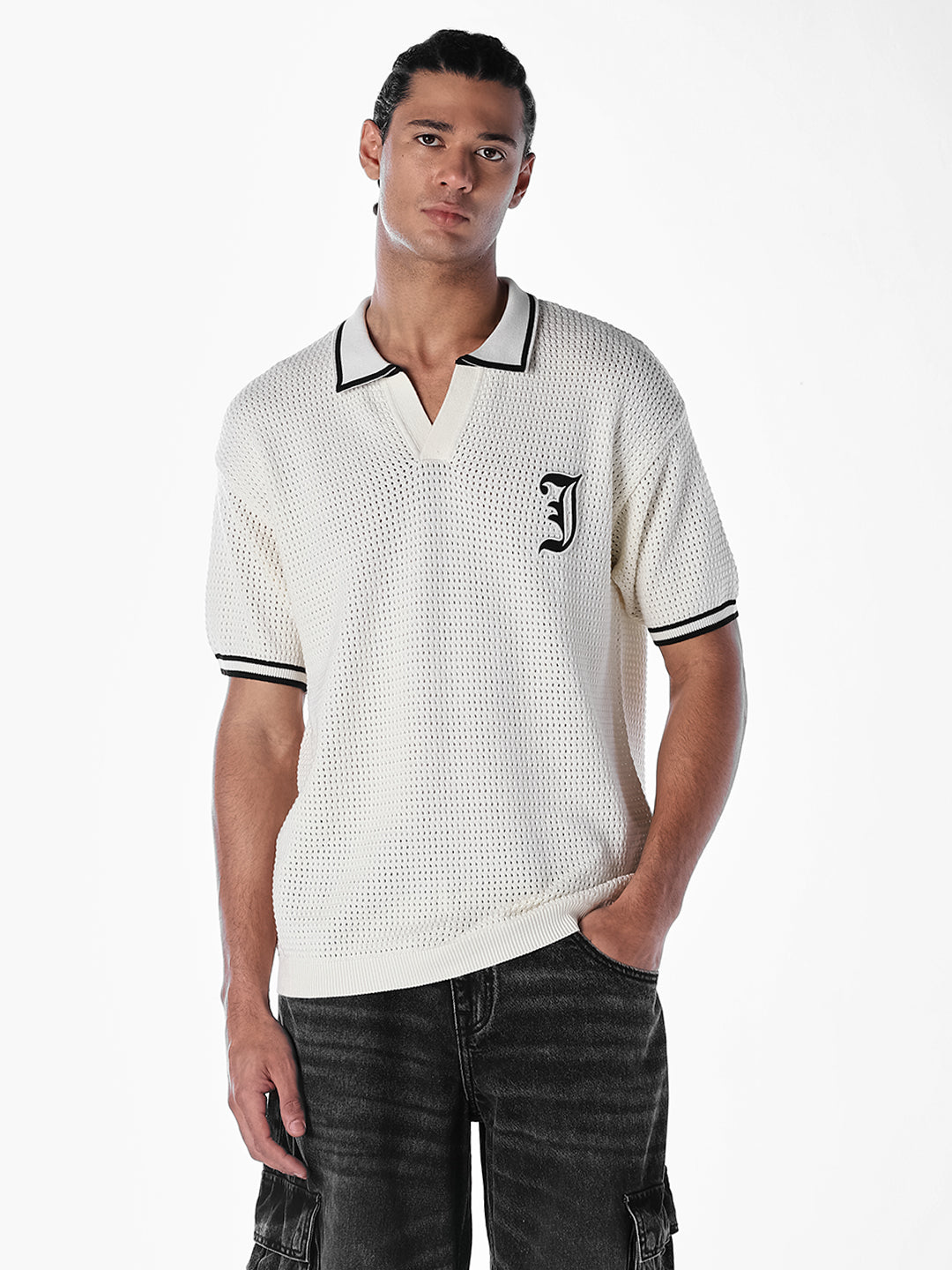 Applique Patchwork Knitted Polo