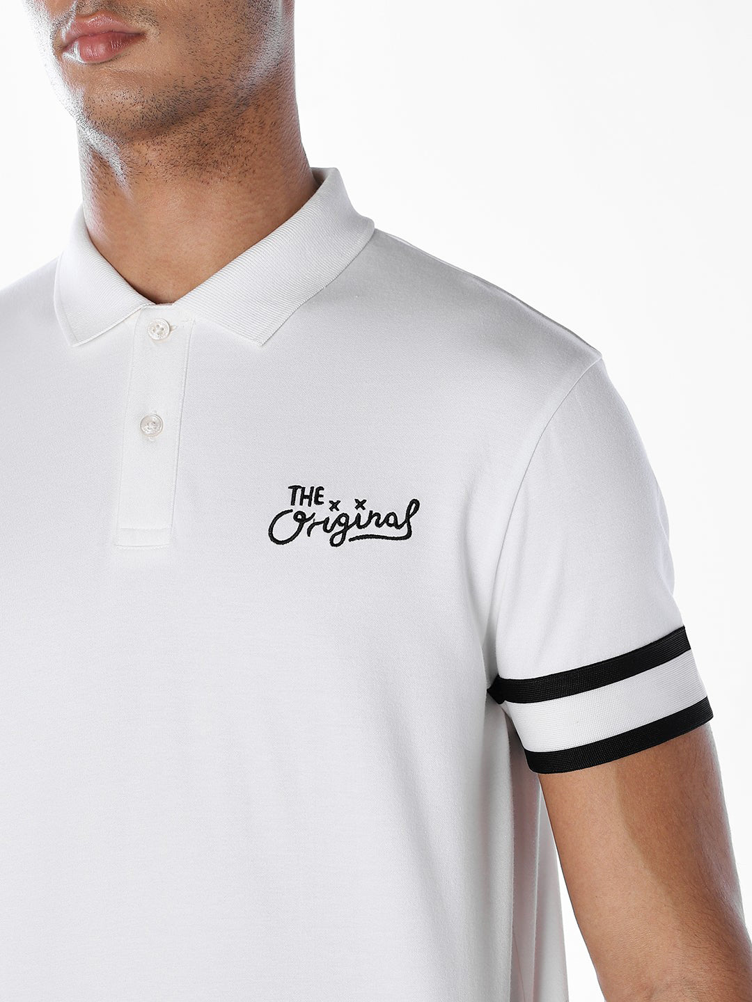 White Logo Print Polo