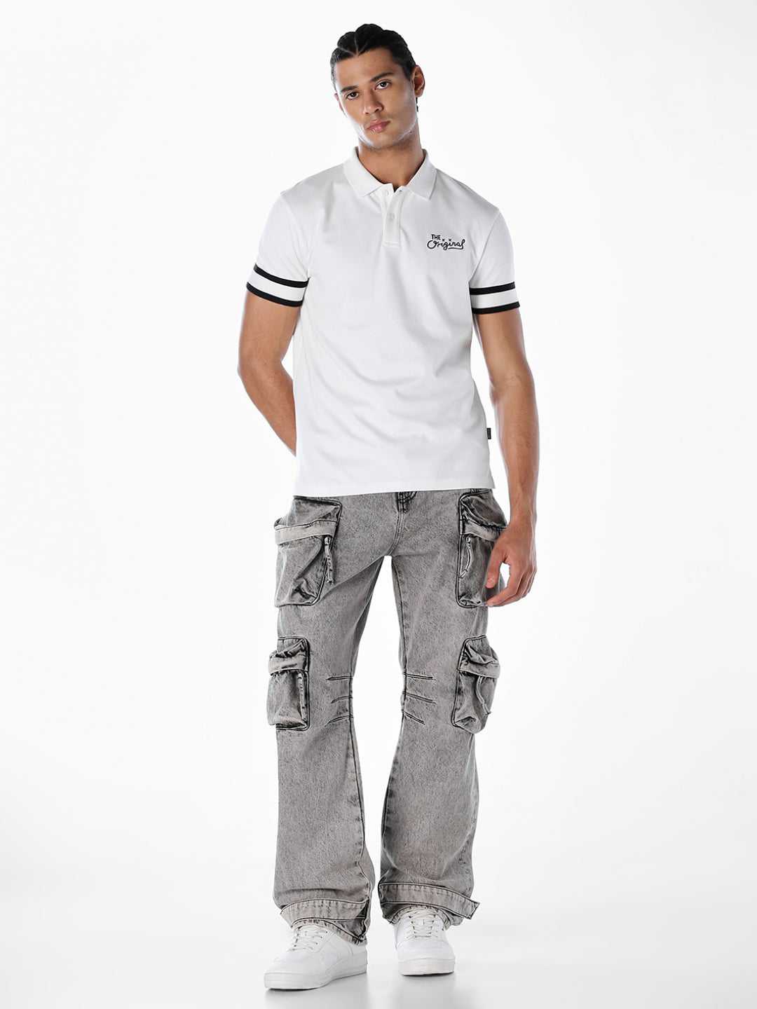 White Logo Print Polo