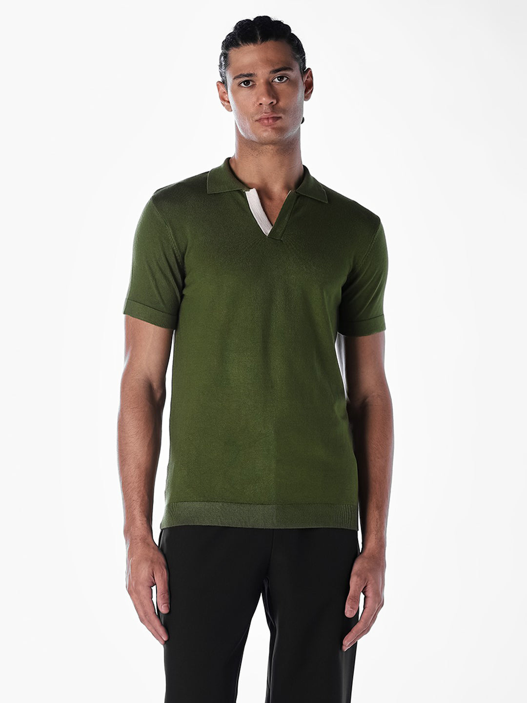 Knitted Slim Fit Polo - Green