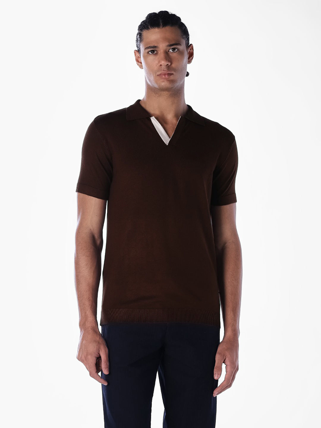 Knitted Slim Fit Polo - Brown