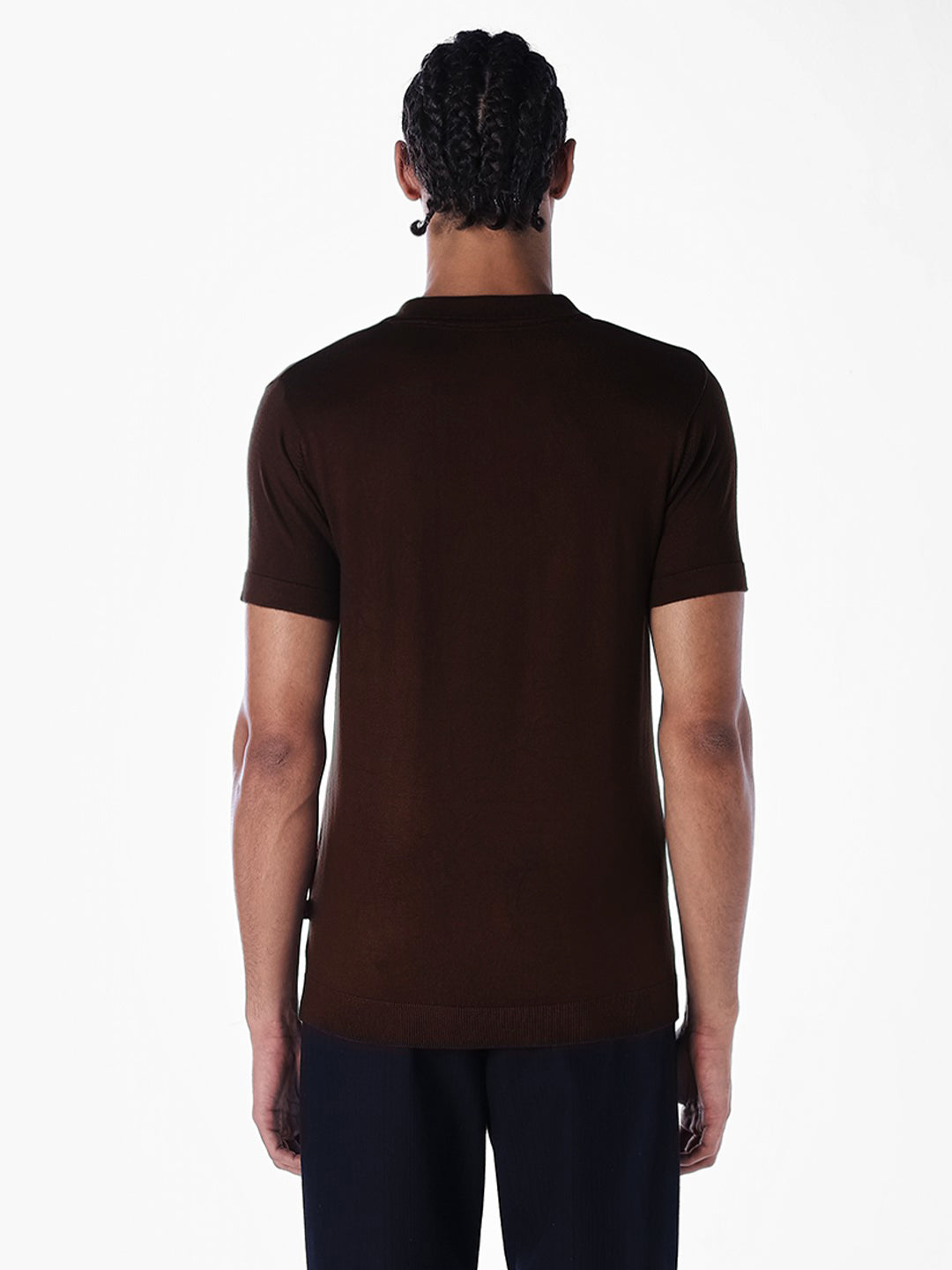 Knitted Slim Fit Polo - Brown