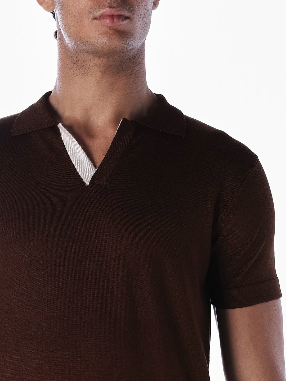 Knitted Slim Fit Polo - Brown