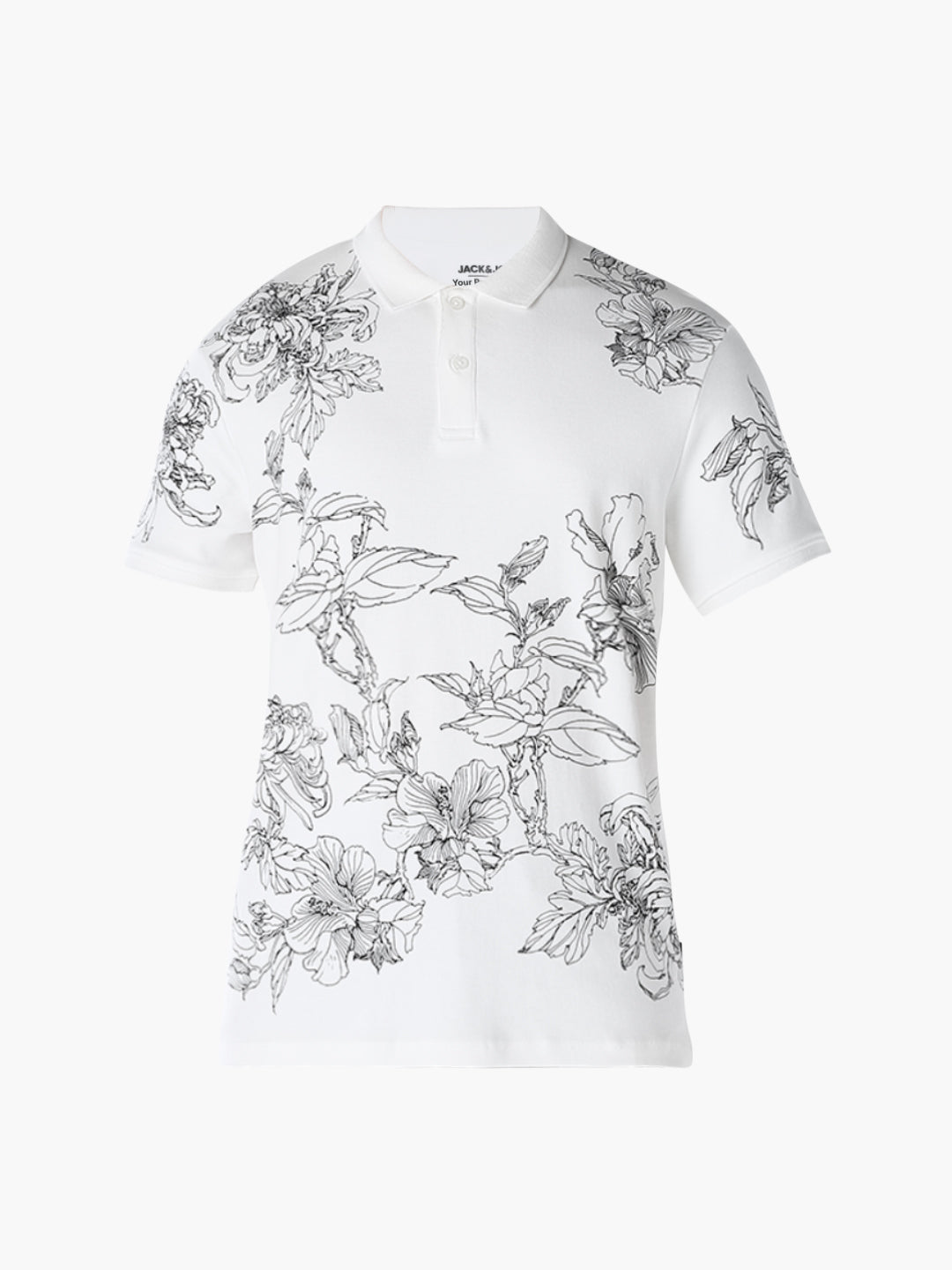White Floral Print Cotton Polo