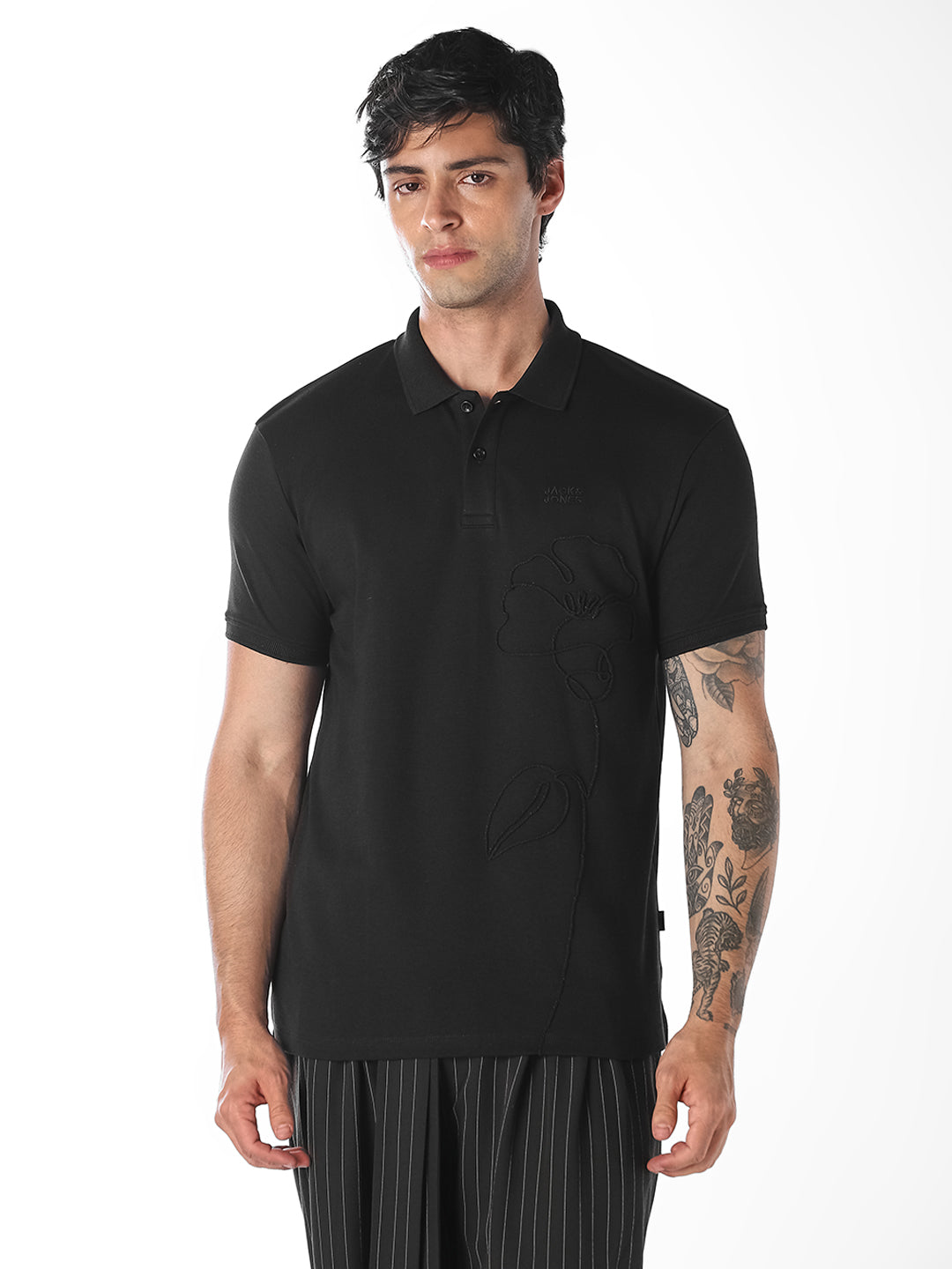 Floral Embroidered Cotton Polo