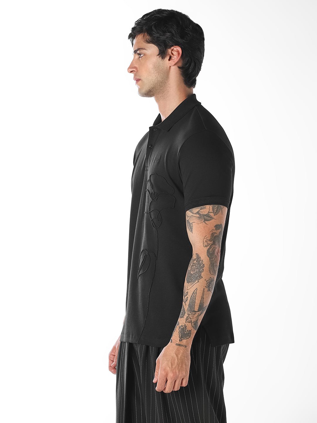 Floral Embroidered Cotton Polo