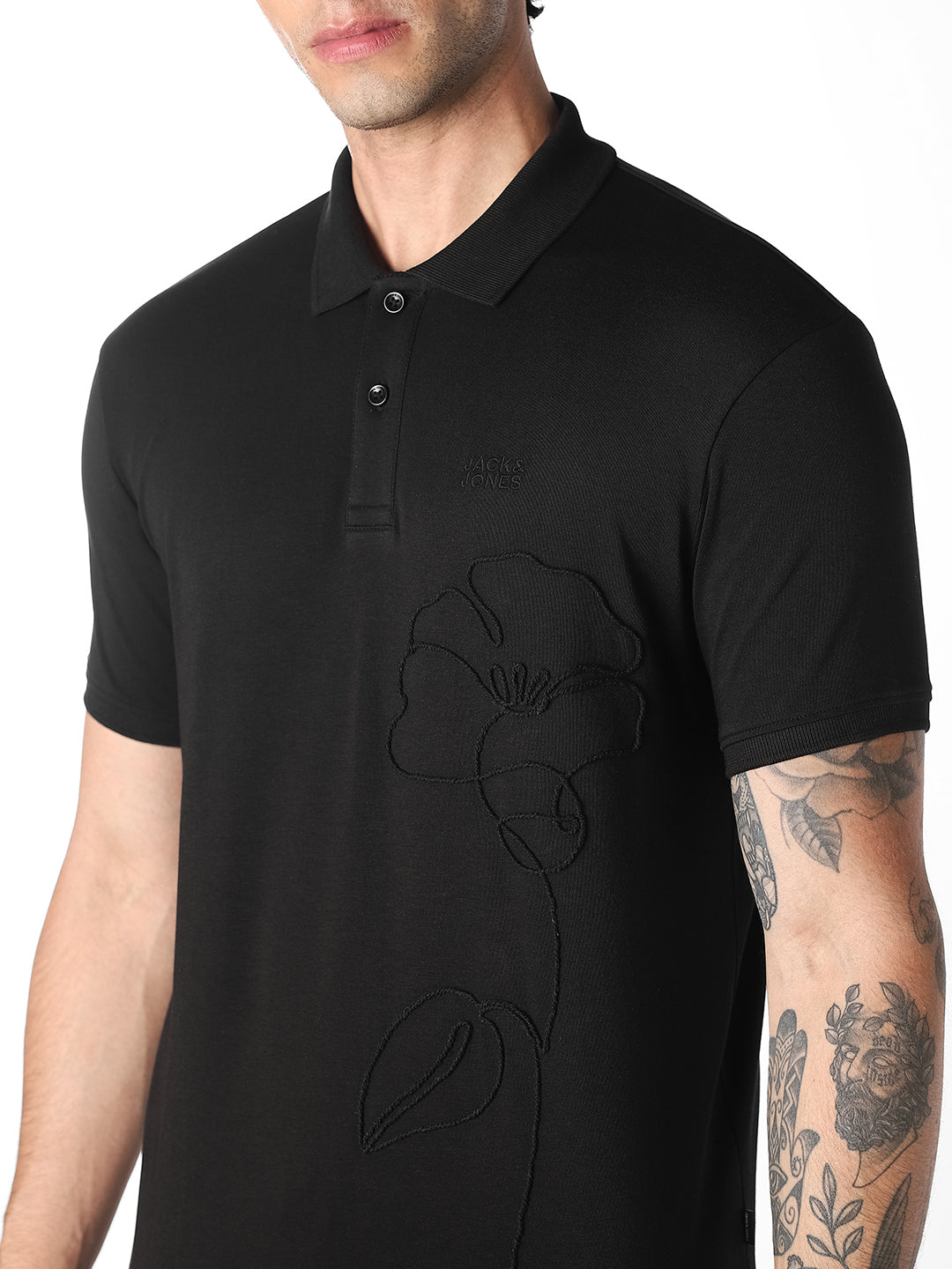 Floral Embroidered Cotton Polo