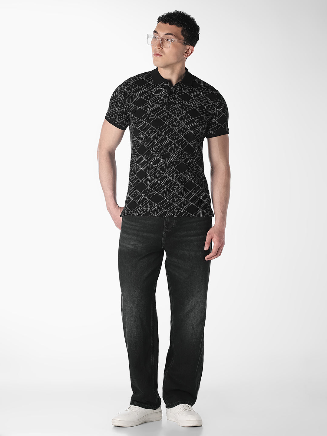 Typographic Print Cotton Polo