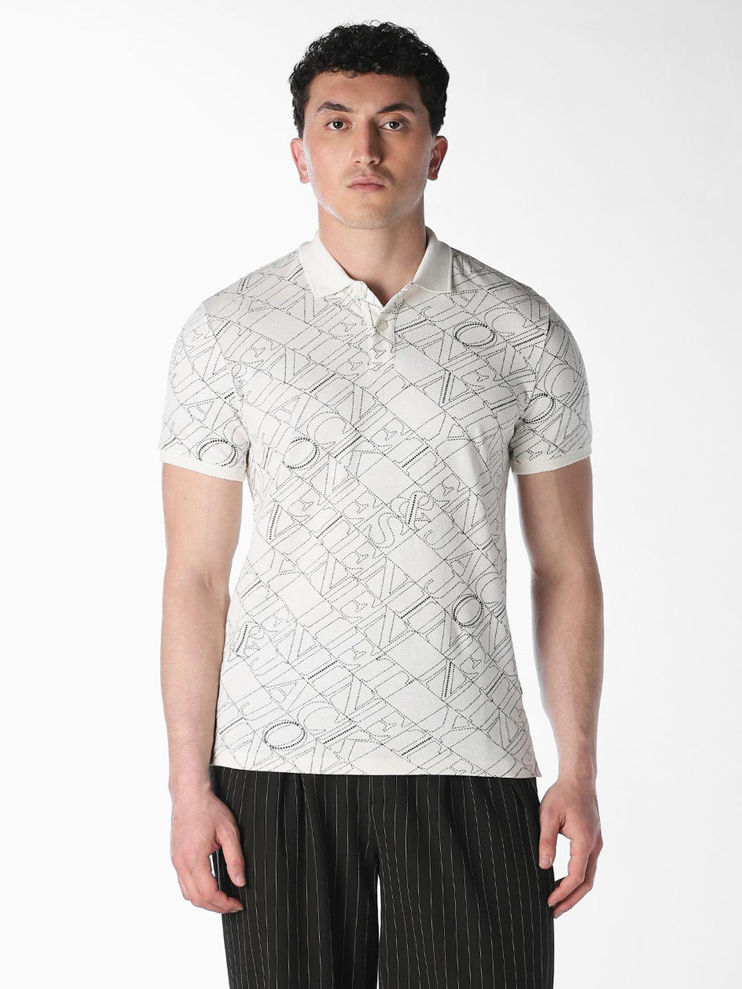 Typographic Print Cotton Polo - Off-White