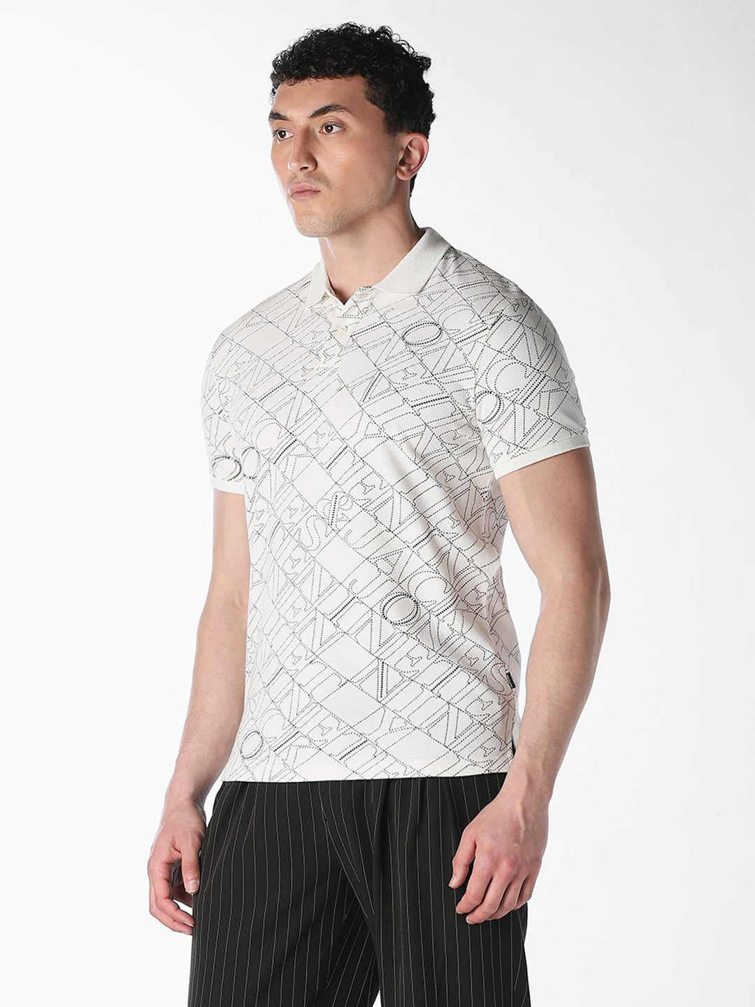 Typographic Print Cotton Polo - Off-White