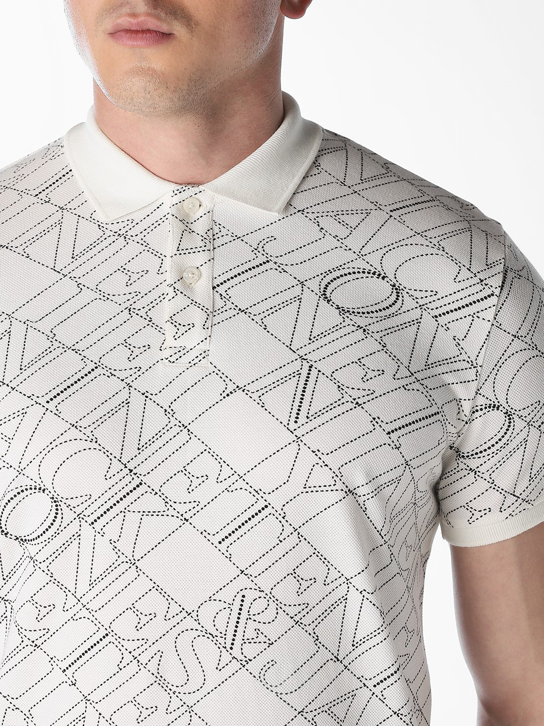 Typographic Print Cotton Polo - Off-White