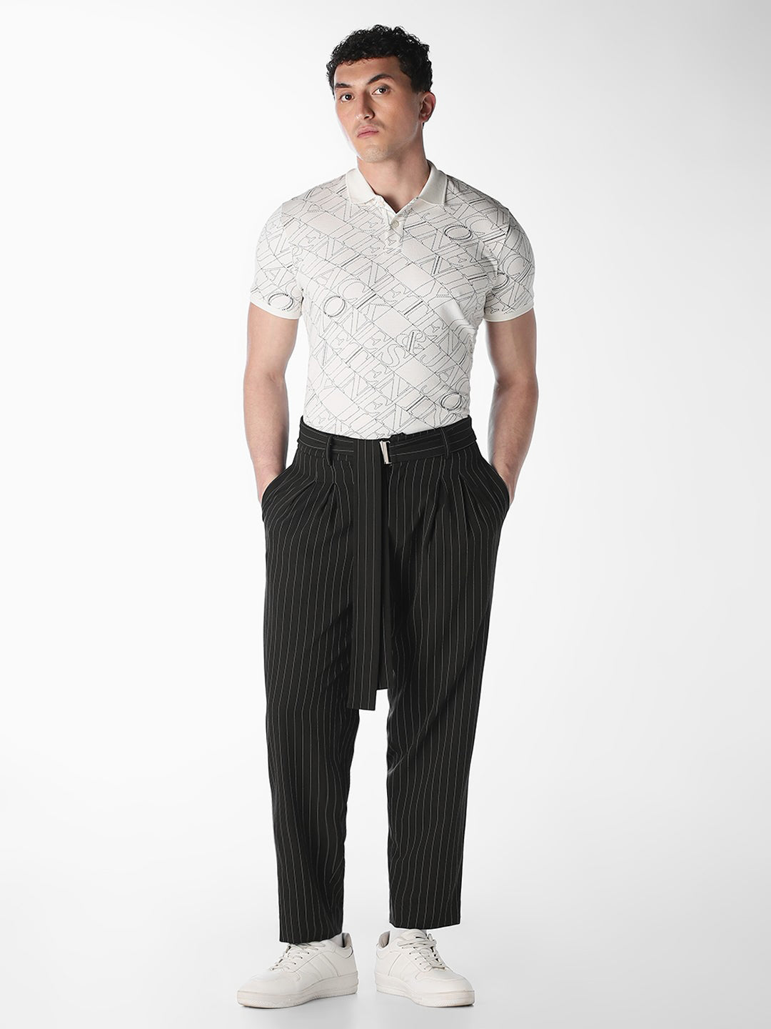 Typographic Print Cotton Polo - Off-White