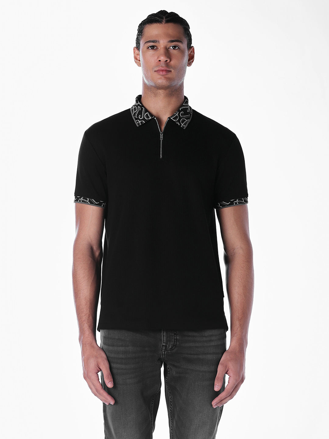 Jacquard Contrast Collar Polo