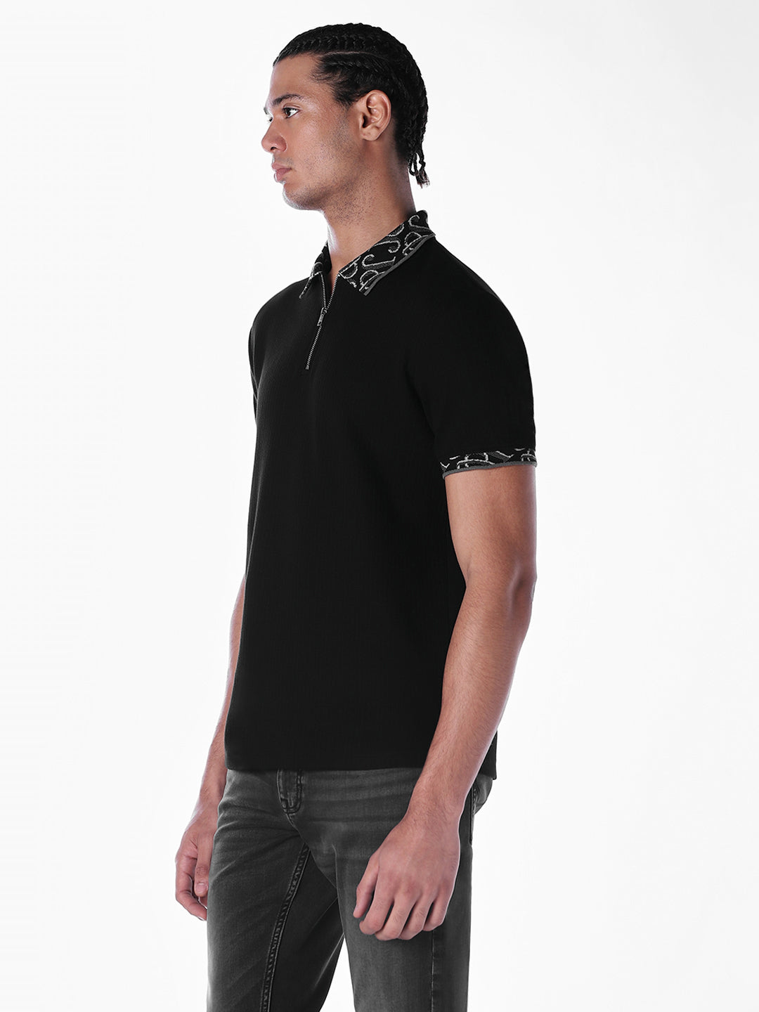 Jacquard Contrast Collar Polo