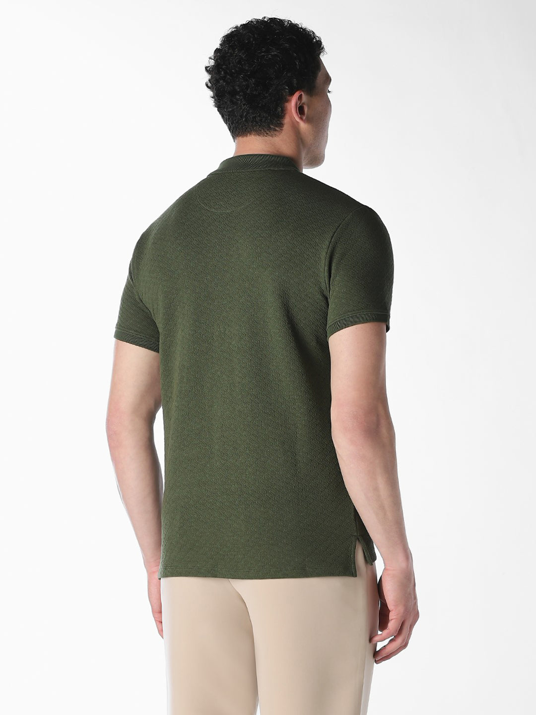 Textured Zip-Up Cotton Polo
