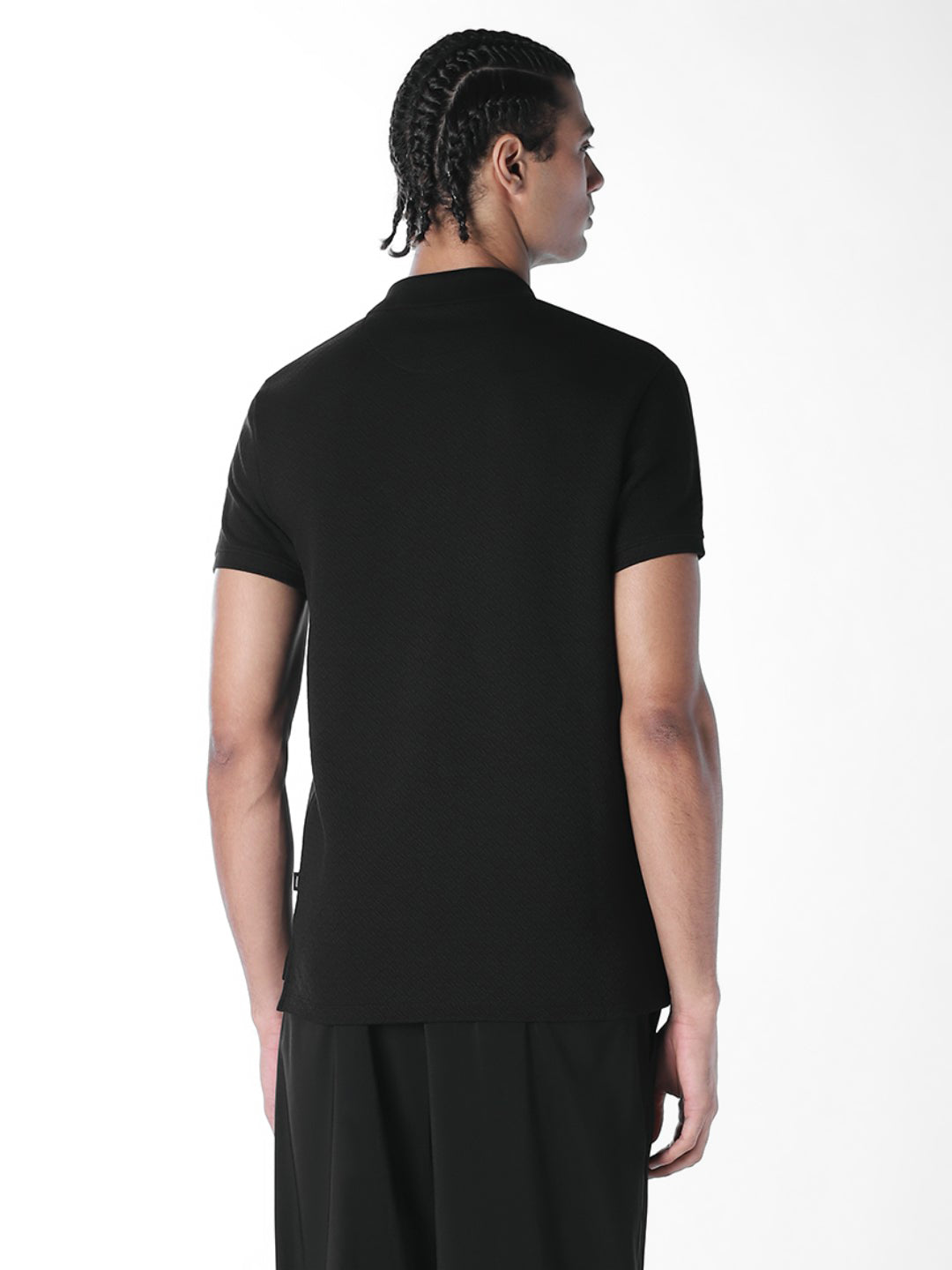 Black Zip Detail Cotton Polo