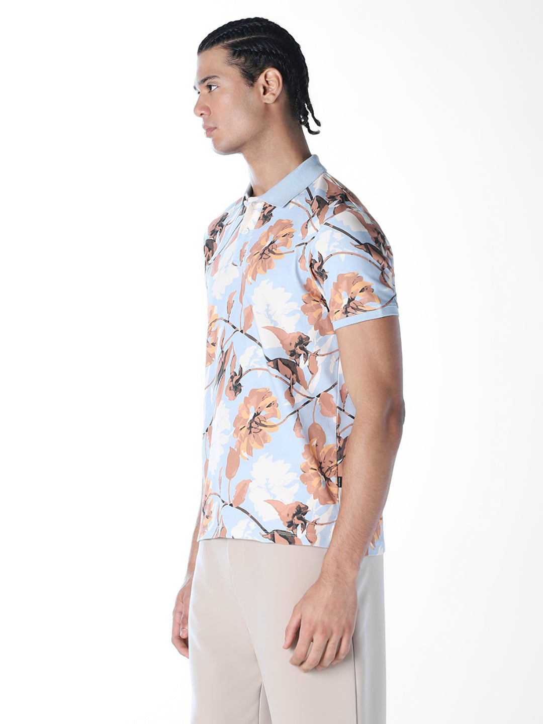 Blue Printed Cotton Polo