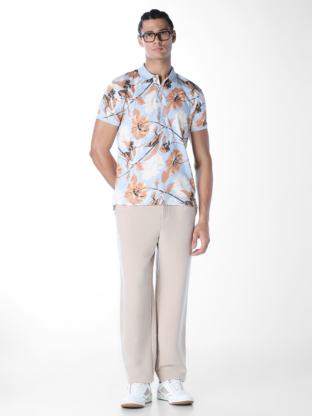 Blue Printed Cotton Polo