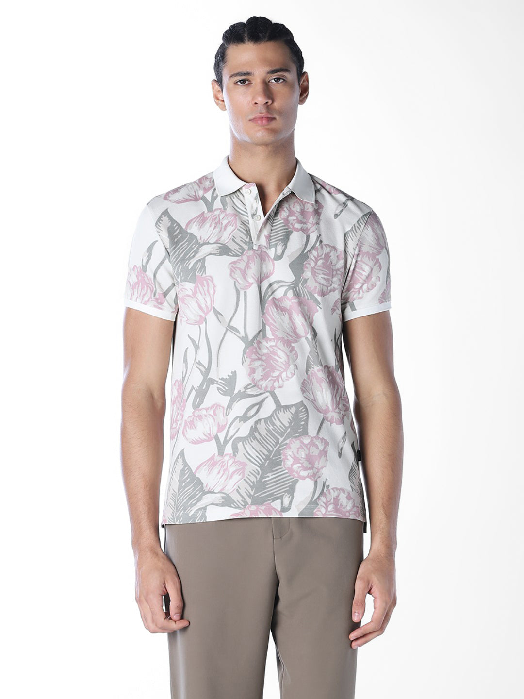 White Printed Cotton Polo