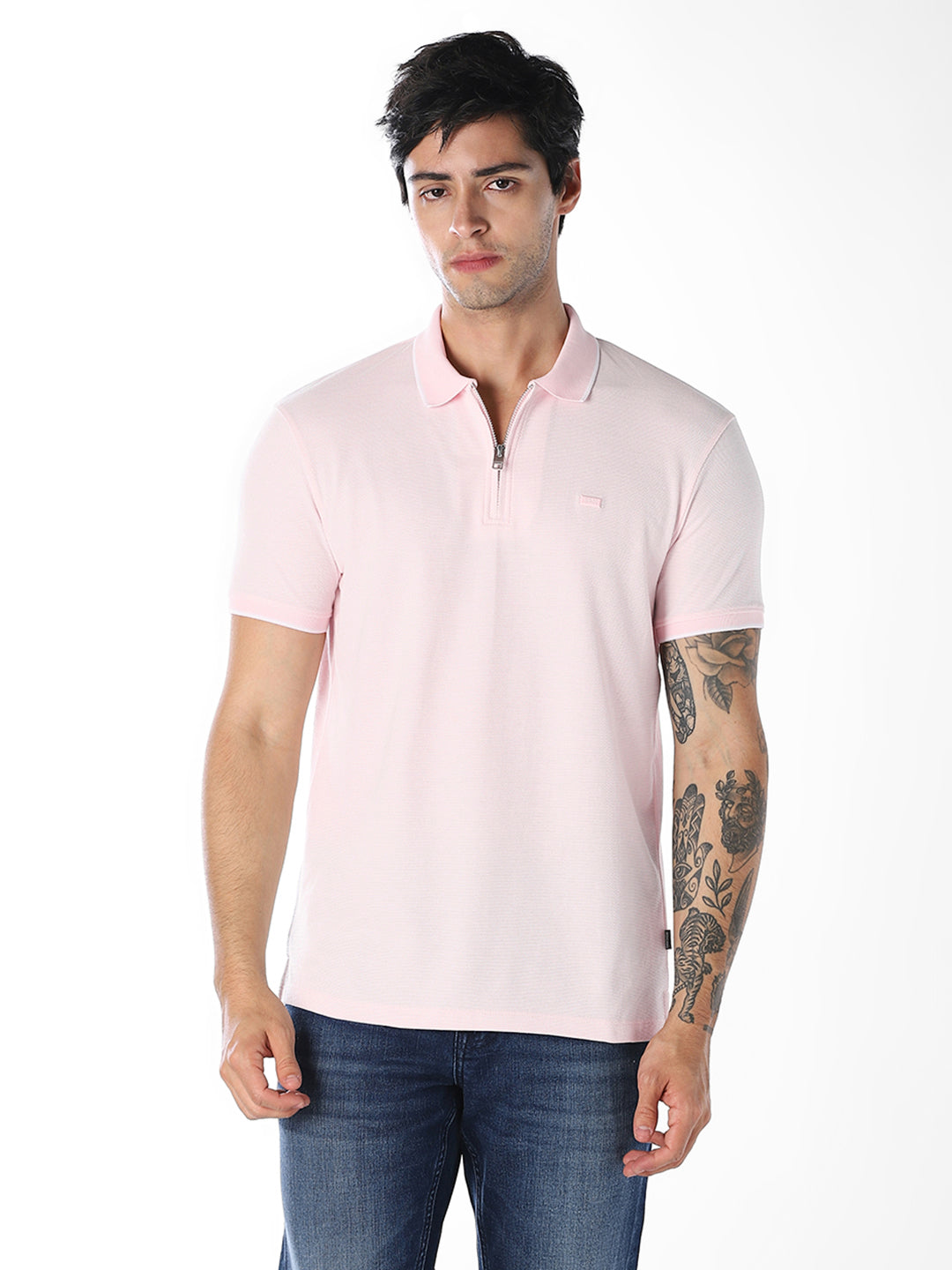 Light Pink Zip-Up Polo