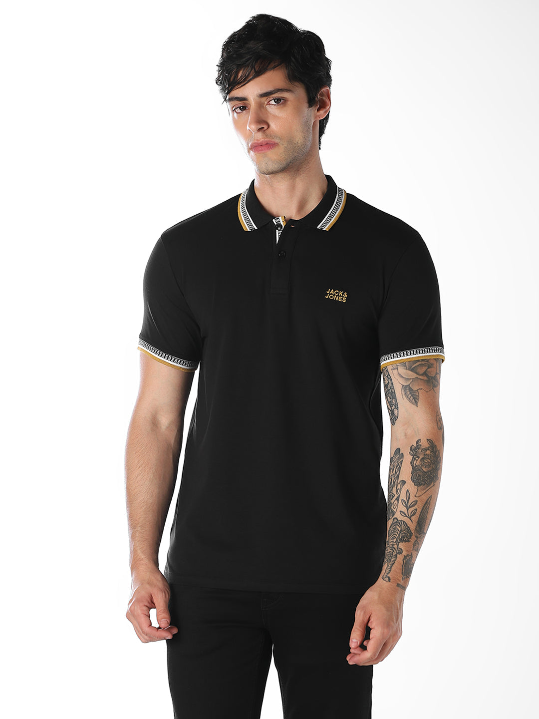 Contrast Tipping Knitted Polo - Black