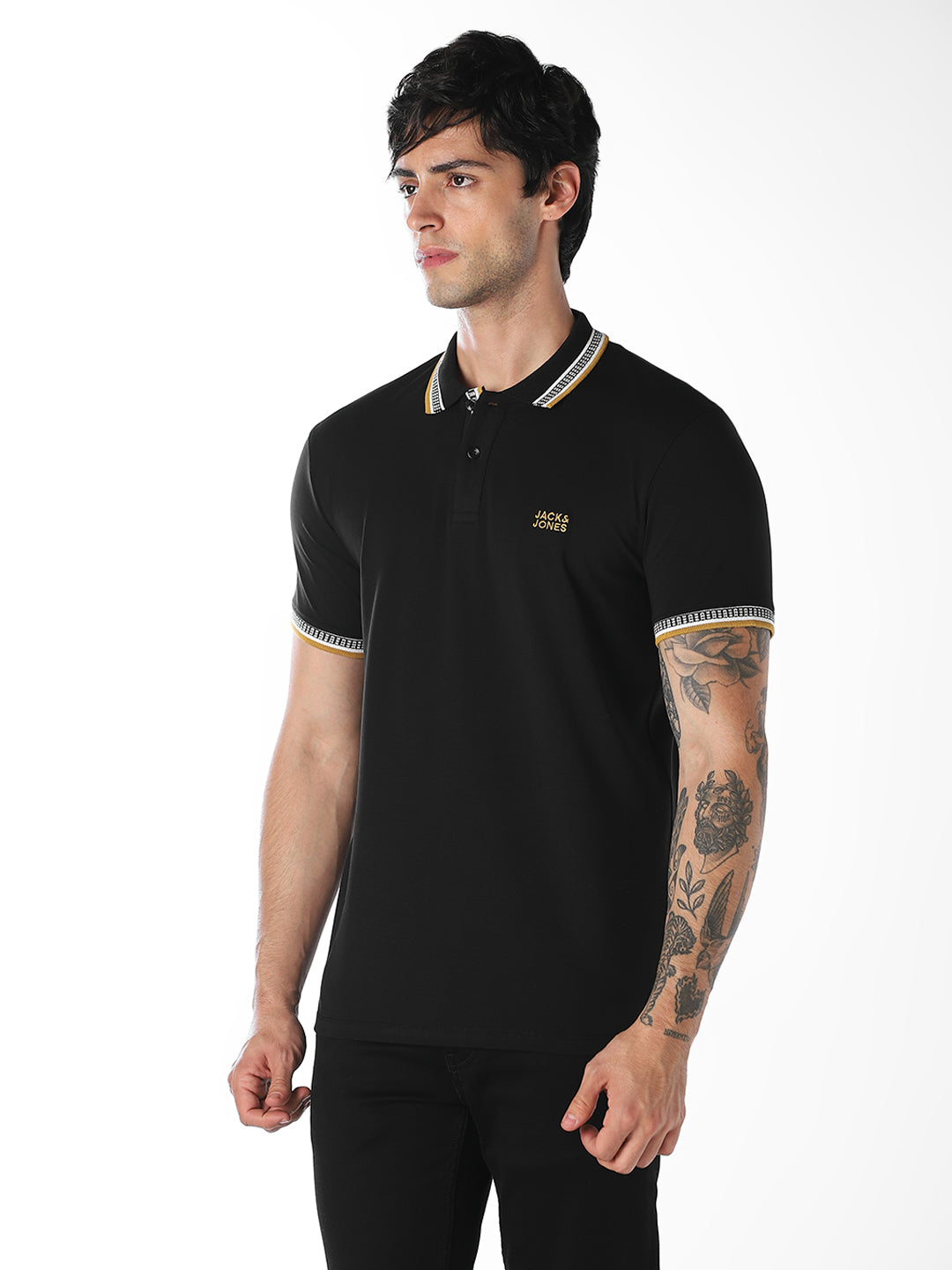 Contrast Tipping Knitted Polo - Black