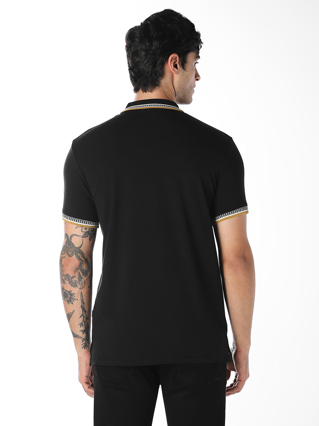 Contrast Tipping Knitted Polo - Black