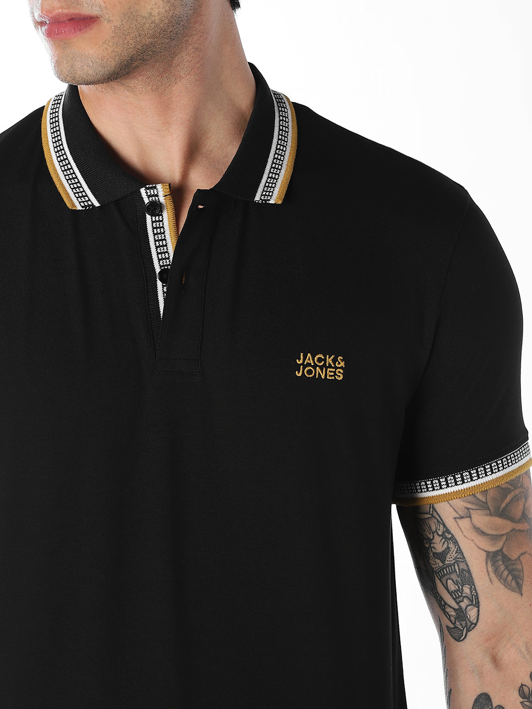Contrast Tipping Knitted Polo - Black