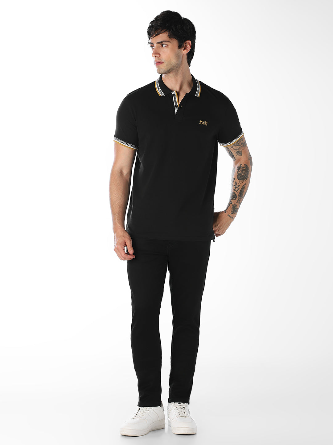 Contrast Tipping Knitted Polo - Black
