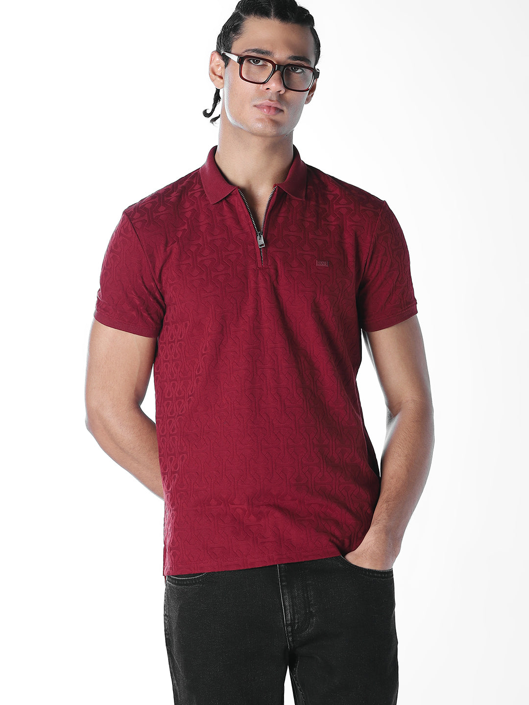 Dark Red Jacquard Polo