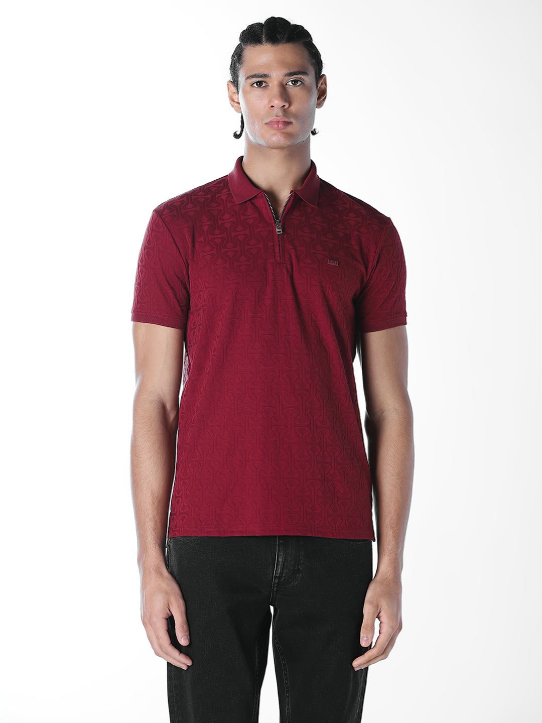 Dark Red Jacquard Polo