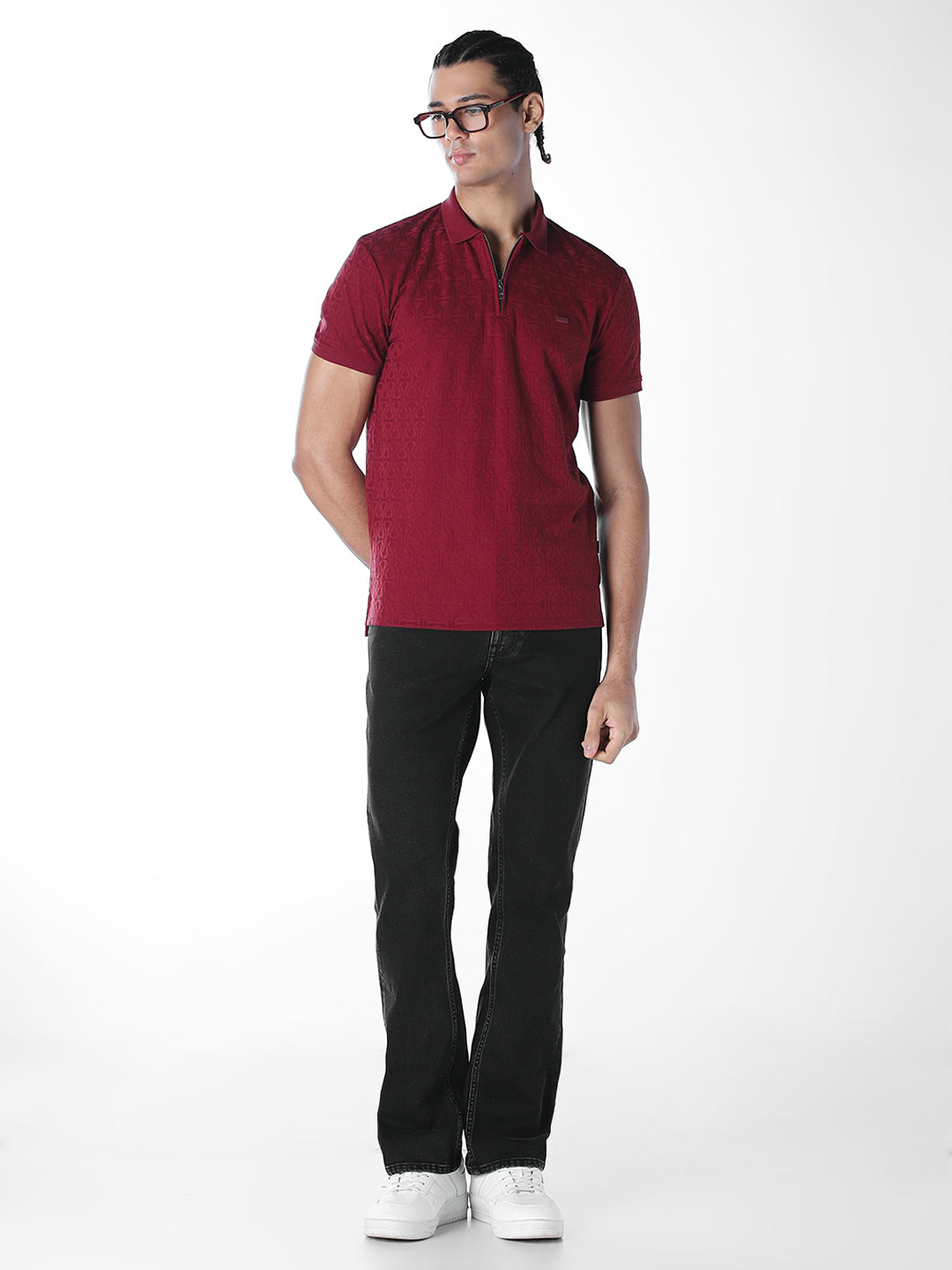 Dark Red Jacquard Polo