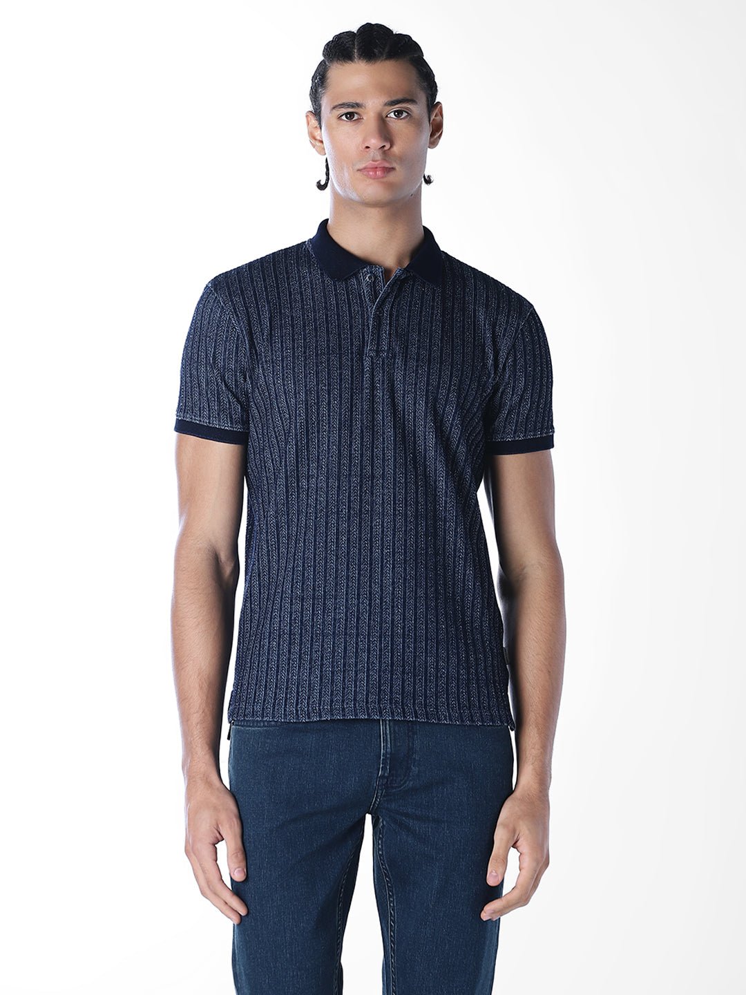 Indigo Dobby Jacquard Polo