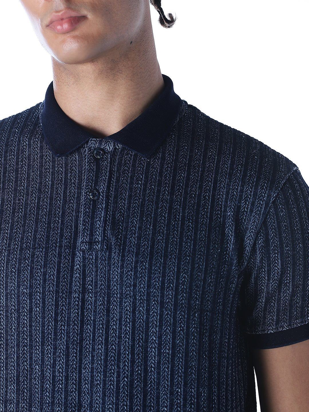Indigo Dobby Jacquard Polo