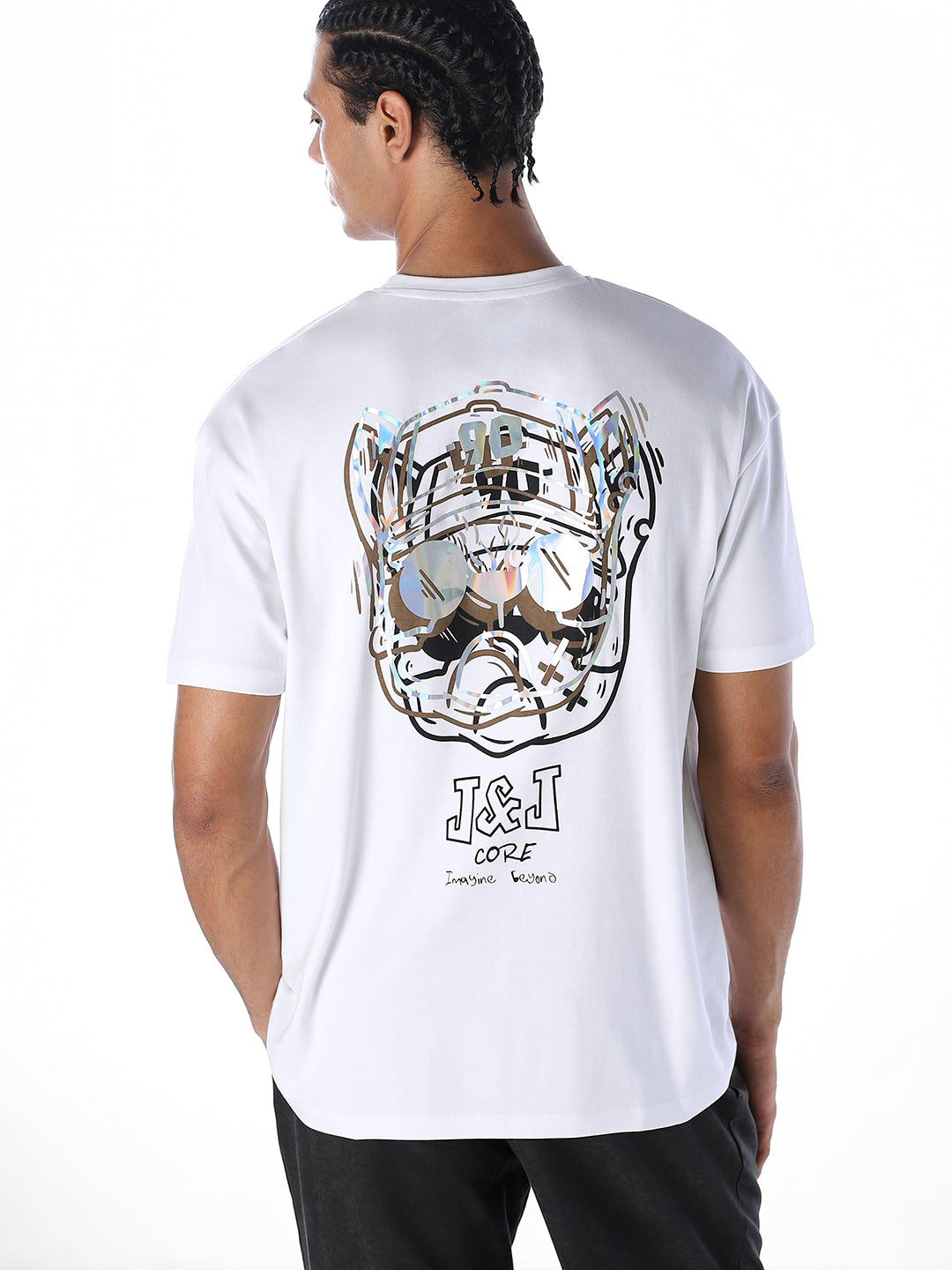 White Stylised Print Oversized T-shirt