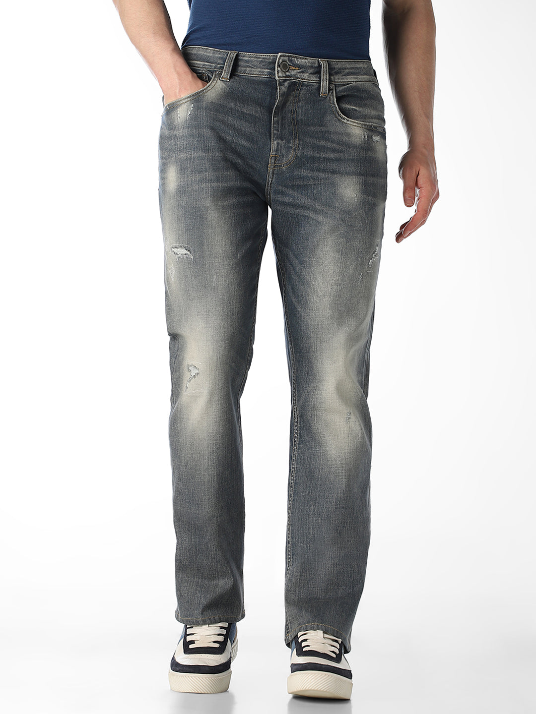 Mildly Distressed Cliff Bootcut Jeans