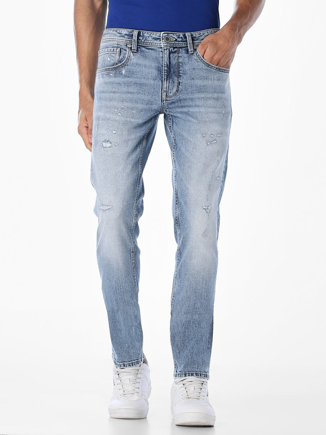 Distressed Glenn Slim Fit Jeans - Light Blue